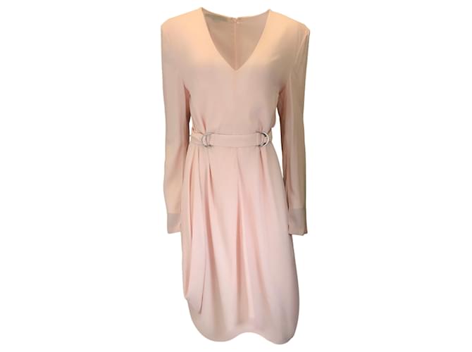 Autre Marque Stella McCartney Pale Pink Long Sleeved Belted Crepe Midi Dress Viscose  ref.1385679