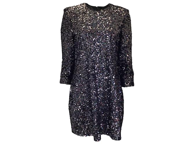 Autre Marque Shoshanna Black Sequined Long Sleeved Mini Dress in Jet Polyester  ref.1385693