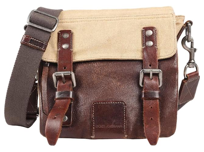 Dolce & Gabbana Leather and Canvas Men's Crossbody Bag in Brown and Beige  ref.1385704