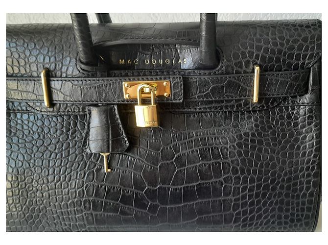 Bolsa Mac DOUGLAS PYLA ROMY nova em couro de búfalo com acabamento de crocodilo. Preto