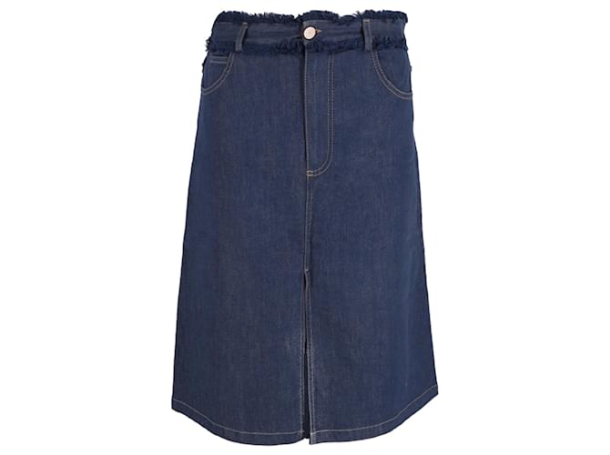 See by Chloé Raw-Edge Trim Knee-Length Skirt in Blue Cotton  ref.1385963