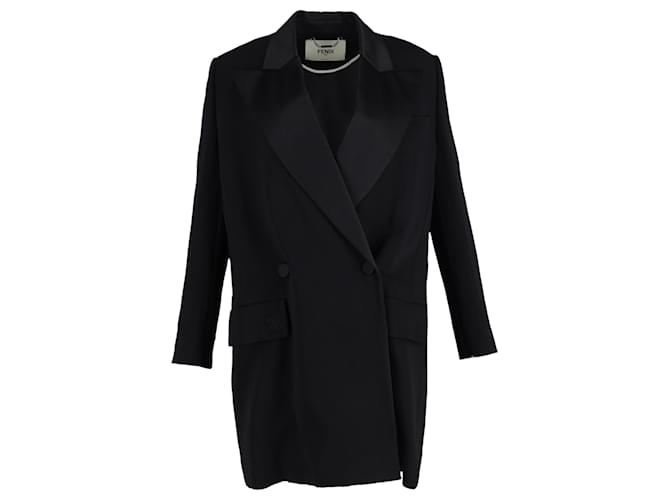 Fendi Double-Beasted Long Blazer in Black Wool  ref.1385964