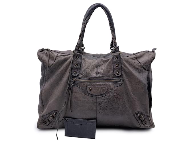 Balenciaga Bolsa de viagem gigante clássica de couro cinza XL City Bag  ref.1385968