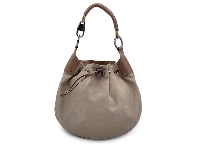 Gucci Borsa a tracolla Hobo Bag con coulisse in pelle di tela beige  ref.1385976