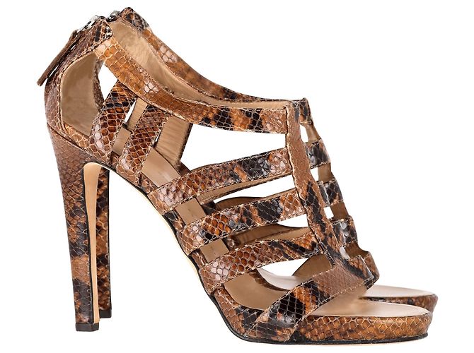 Sandálias de tiras Giuseppe Zanotti em couro marrom com relevo de python Vermelho