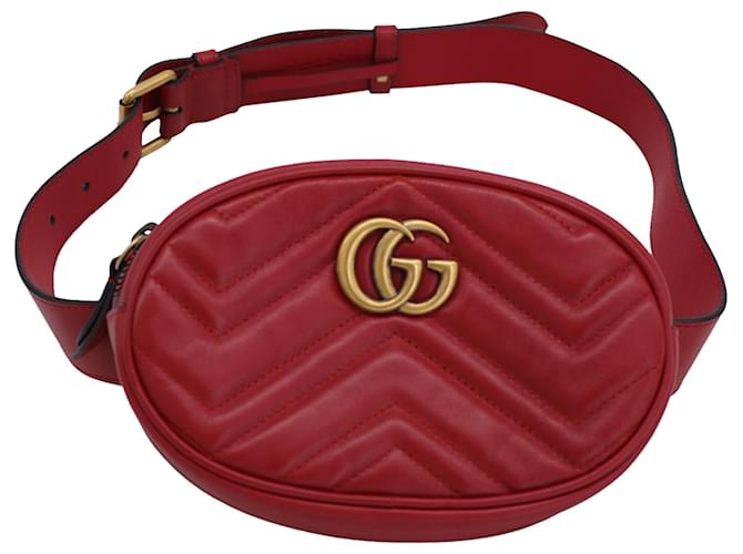Riñonera Gucci Matelassé GG Marmont en cuero rojo Roja Burdeos  ref.1385996