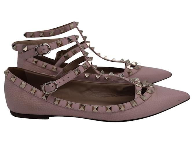 Valentino Garavani Valentino T-Strap Rockstud Ballet Flats in Pink Leather  ref.1386000