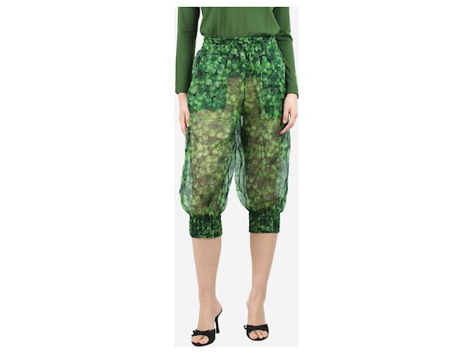 Dolce & Gabbana Pantalón blusón verde transparente con estampado floral - talla UK 8 Seda  ref.1386082
