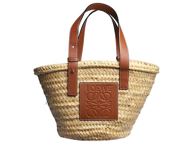 Loewe Grand sac panier neutre en feuille de palmier et cuir de veau Toile  ref.1386083