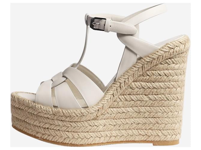 Saint Laurent Neutral strappy sandal wedges - size EU 37.5 White Leather  ref.1386089