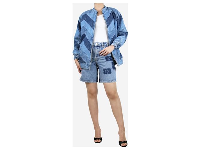 SéZane Blue denim patchwork bomber jacket - size UK 8 Cotton  ref.1386097