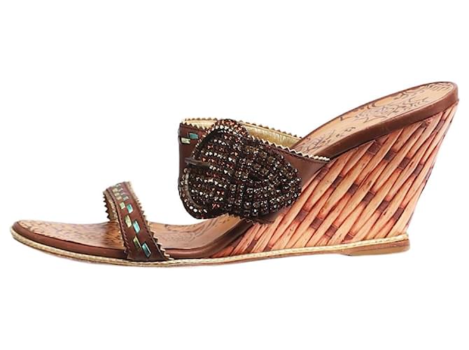 Giuseppe Zanotti Brown embellished and patterned wedge heels - size EU 37.5 Leather  ref.1386099