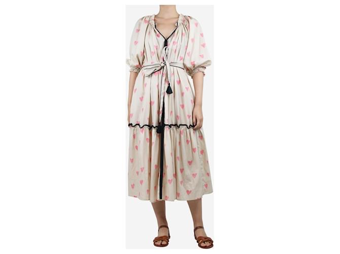Autre Marque Cream heart-printed midi dress - size UK 10  ref.1386107