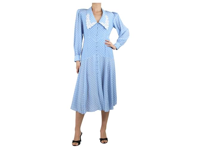 Alessandra Rich Vestido midi azul claro com botões de bolinhas - tamanho UK 10 Seda  ref.1386108