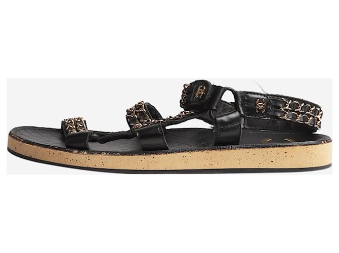 Chanel Black chain-strap sandals - size EU 40 Leather  ref.1386117