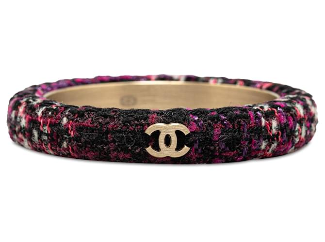 Brazalete Chanel CC Tweed morado Púrpura Metal Chapado en oro Paño  ref.1386152