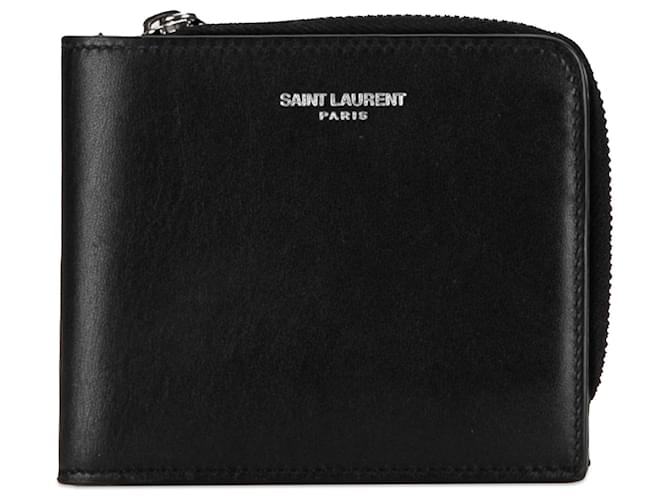 Portafoglio compatto Saint Laurent in pelle nera Nero Vitello simile a un vitello  ref.1386157