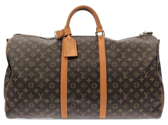 Louis Vuitton Brown Monograma Keepall Bandouliere 60 Marrom Couro Lona  ref.1386162