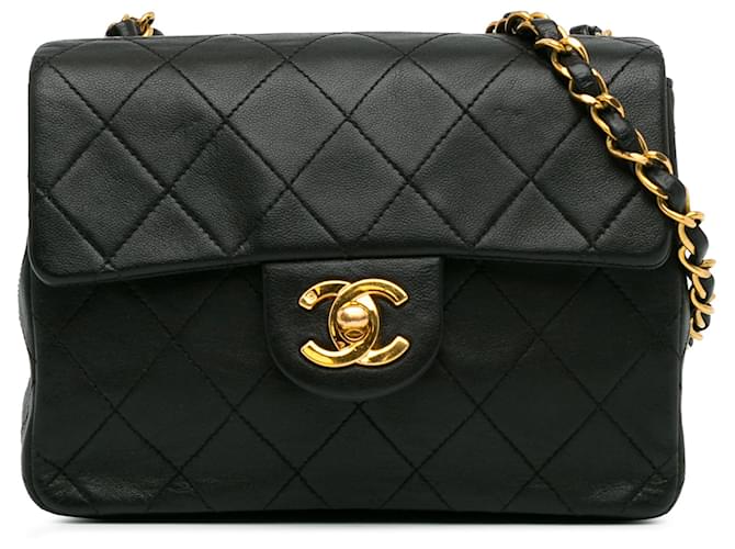 Chanel Black Mini Square Classic Lambskin Single Flap Leather  ref.1386165