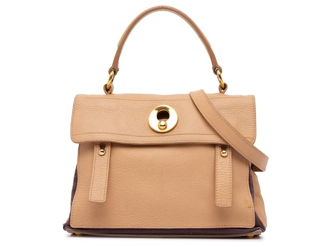 Yves Saint Laurent Brown Small Leather Muse Two Bag Beige Pony-style calfskin  ref.1386167