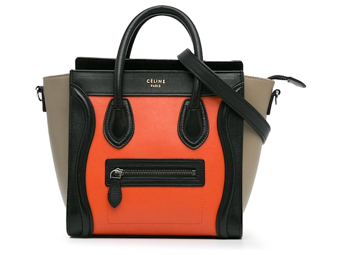 Céline Celine Orange Nano Tricolor Luggage Tote Leather Pony-style calfskin  ref.1386176