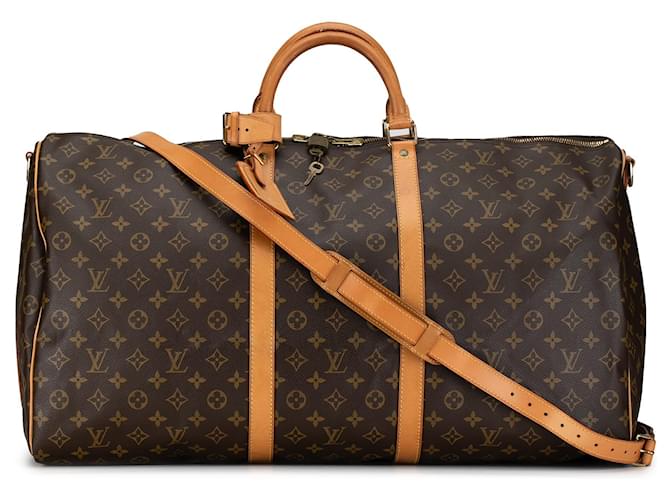 Louis Vuitton Brown Monogram Keepall Bandouliere 60 Leather Cloth  ref.1386211