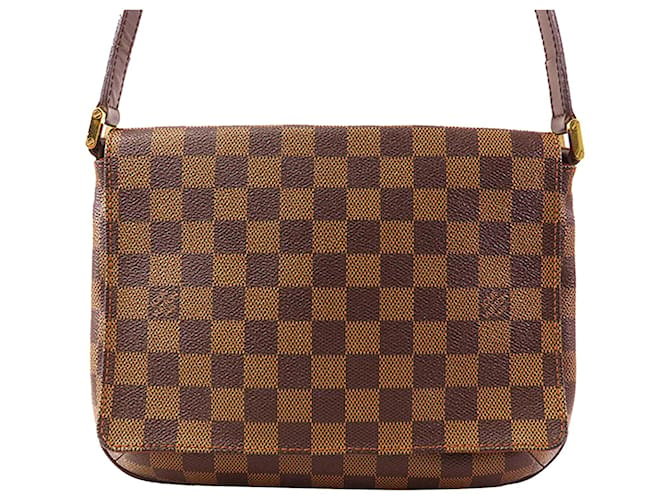 Louis Vuitton Marron Damier Ebène Musette Tango Longue Sangle Toile Veau façon poulain Marron foncé  ref.1386224