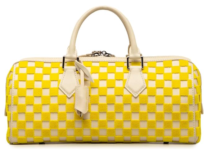 Louis Vuitton Marrone Damier Cubic East West Speedy Beige Giallo Pelle Velluto Vitello simile a un vitello Panno  ref.1386243