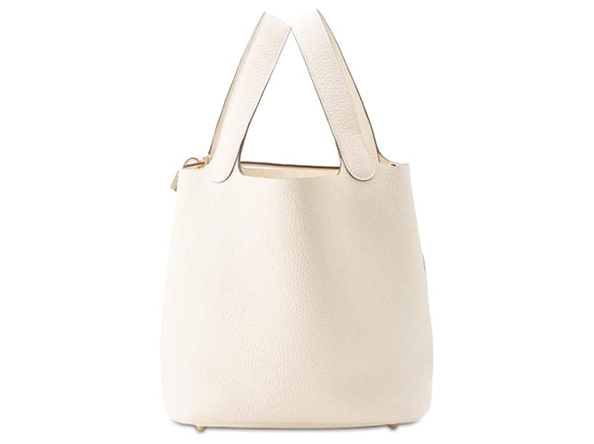 Hermès White Clemence Picotin Lock 22 Cream Leather Pony-style calfskin  ref.1386250