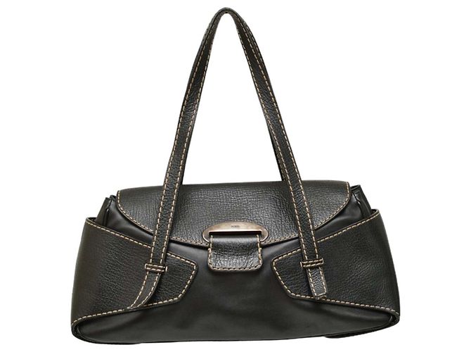 Bolsa de ombro Tod's em couro preto com aba