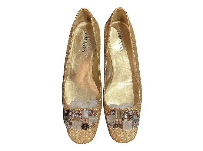 Prada Golden Exotic Leather Heels with Stones