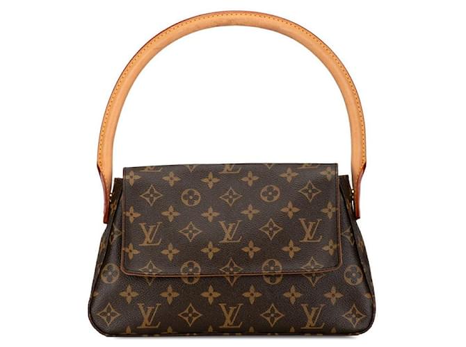 Bolsa de ombro Mini Looping Louis Vuitton em couro PVC M51147 em muito bom estado Marrom Lona  ref.1386276