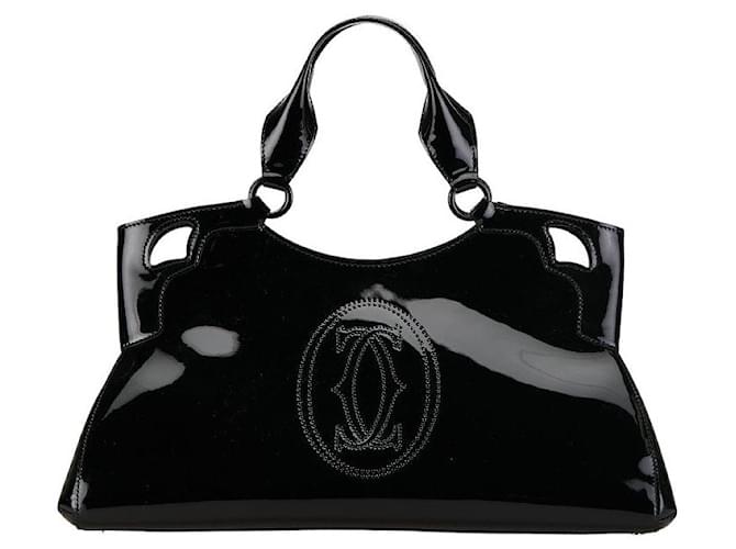 Bolso tote de esmalte de la línea Must de Cartier en muy buen estado Negro Cuero  ref.1386306