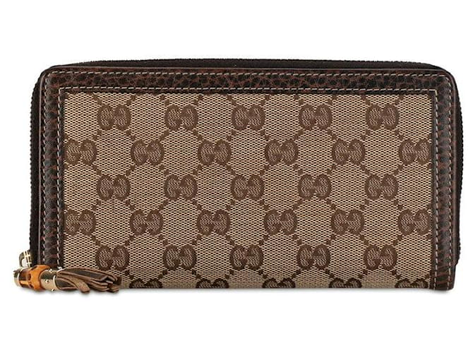 Cartera larga con cremallera y borlas de bambú de lona Gucci GG Cartera larga de lona 224253 en buen estado Lienzo  ref.1386309