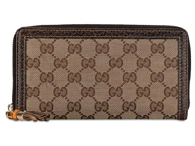 Gucci GG Canvas Bamboo Tassel Zip Around Wallet Portefeuille long en toile 224253 en bon état  ref.1386309