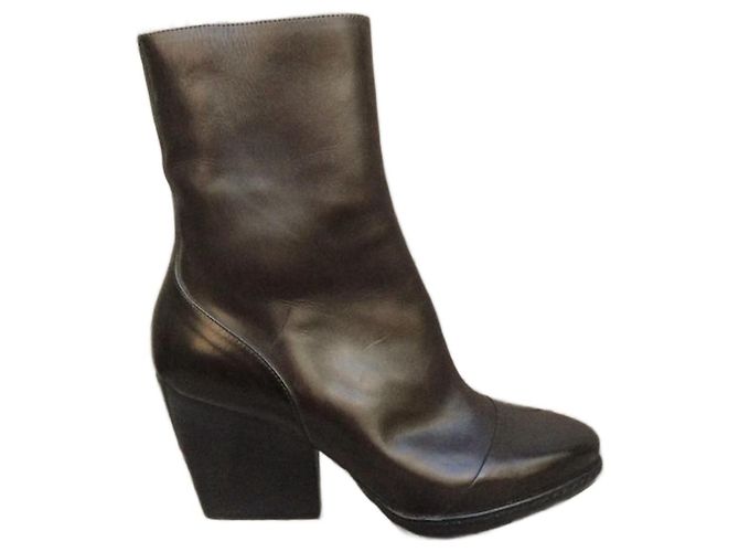 Botines de cuero marrón oscuro Dries Van Noten