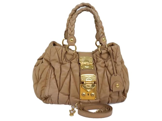 Miu Miu Materasse Hand Bag Leather 2way Beige Auth bs14259  ref.1386385