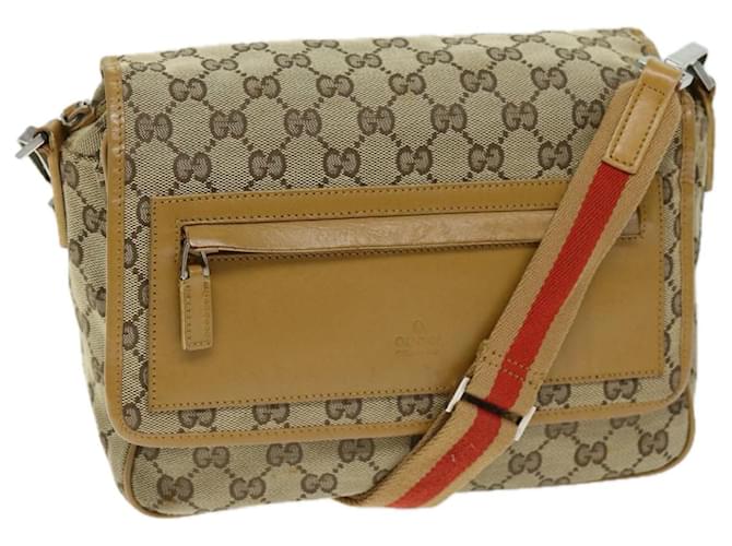 GUCCI GG Canvas Sherry Line Shoulder Bag Red Beige Brown 019 0375 Auth 75108  ref.1386395