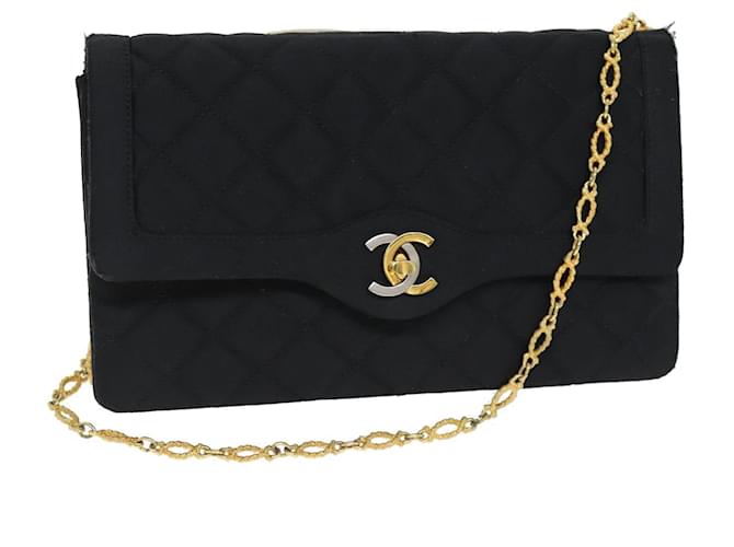 CHANEL Matelasse Chain Shoulder Bag Satin Paris limited Black CC Auth 74757A  ref.1386426