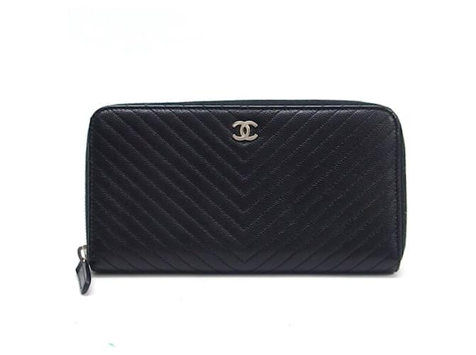 Chanel V-Stich Schwarz Leder  ref.1386576