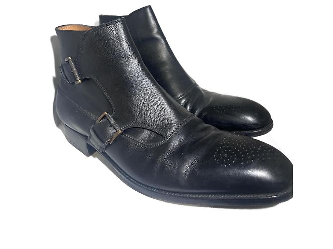 J.M. WESTON 578 10D Black Leather Buckle Boots Size 45