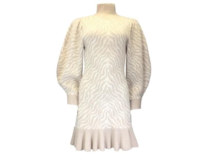 Autre Marque Ulla Johnson Beige / White Joni Zebra Knit Merino Wool Sweater Dress  ref.1387362