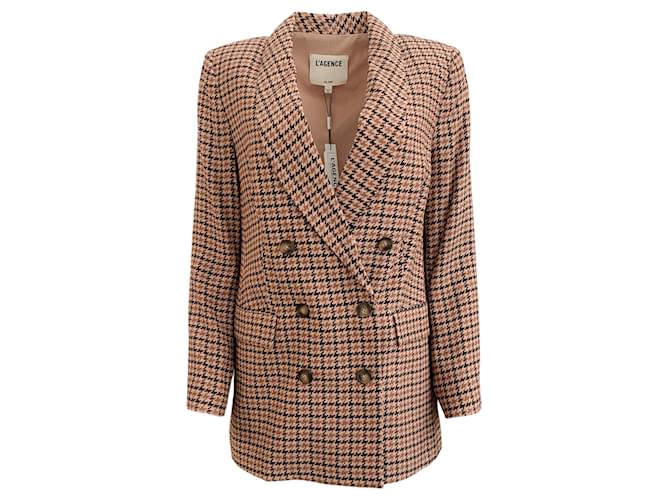 Autre Marque L'Agence Brown Houndstooth Double Breasted Jayda Blazer Viscose  ref.1387372