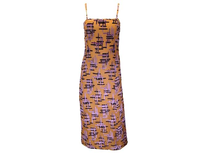 Autre Marque Prada Vintage Robe midi sans manches à bordure en velours marron / violet / noir Viscose Multicolore  ref.1387375