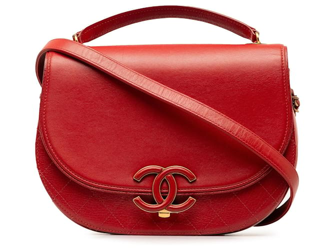 Red Chanel Medium Coco Curve Flap Satchel Leather  ref.1387380