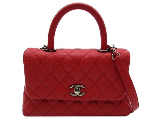 Coco Handle Borsa a tracolla Chanel piccola con manico in cocco e caviale rosso Pelle  ref.1387382