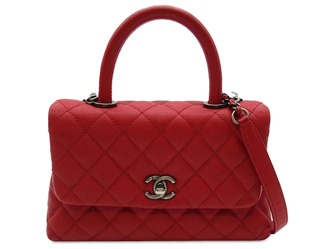 Red Chanel Small Caviar Coco Handle Bag Satchel Leather  ref.1387382