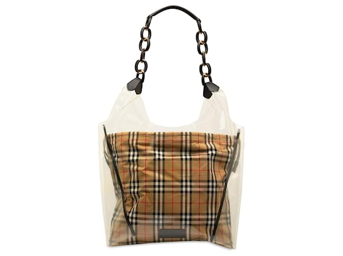 Tan Burberry Plastic and House Check Shopper Tote Camel Leather  ref.1387384
