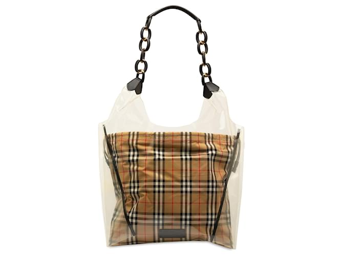 Hellbraune Shopper-Tasche aus Kunststoff und House Check von Burberry Kamel Leder  ref.1387384