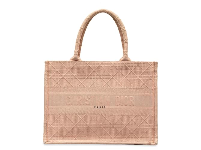 Cabas à livre brodé Dior Medium Cannage rose Toile  ref.1387385